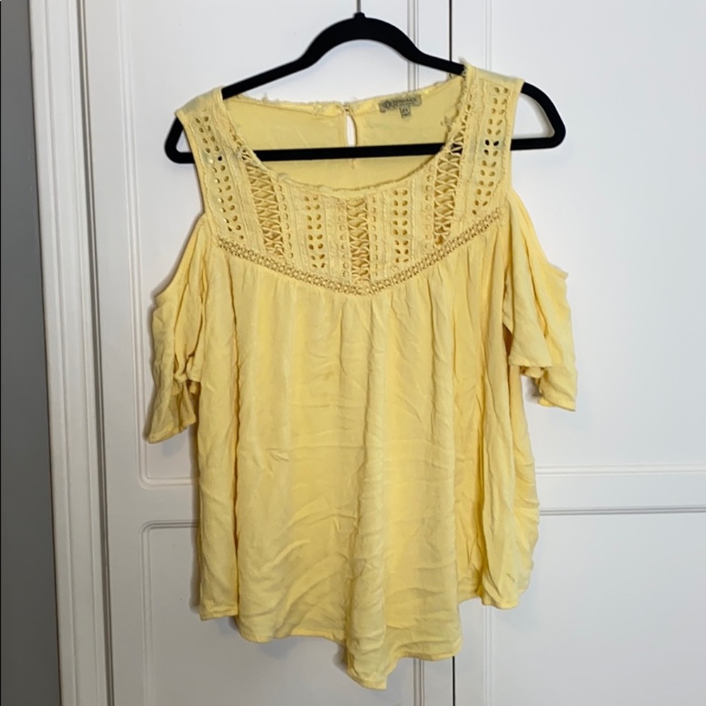 Butter yellow, off-shoulder, Democracy BoHo top!